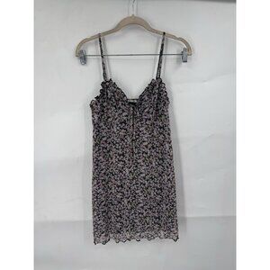 American Eagle Mesh Y2K Milk Maid Mesh Mini Dress Women‎ Small Black Pink Floral